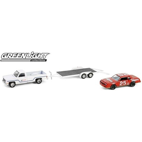 1/64 Racing Hitch And Tow Series 5 - 1986 Chevrolet C30 Custom Deluxe And 1986 Chevrolet Monte Carlo Ss No.25 Folgers Coffee - Hendrick Motorsports With Flatbed Trailer