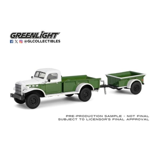 1/64 Hitch And Tow Series 32 - 1950 Dodge Power Wagon - Green And White With 1/4 Ton Cargo Trailer