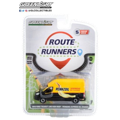 1/64 Route Runners Series 5 2019 Ford Transit Lwb High Roof Pennzoil Express Oil Change