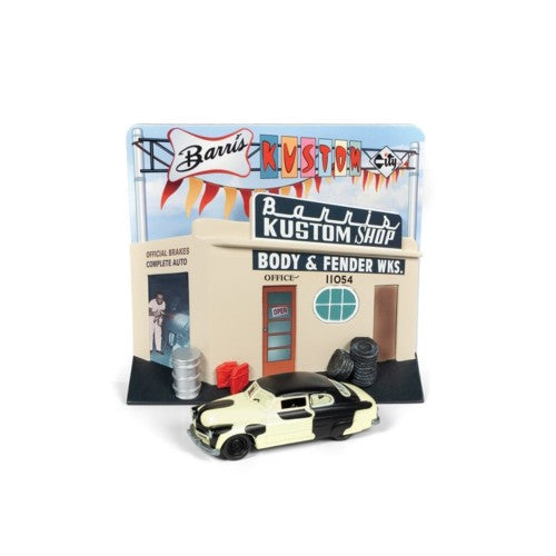 1/64 Silver Screen Diorama - Barris Kustom Shop With 1949 Ford Mercury Project Car