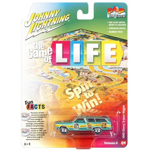 1/64 Johnny Lightning Pop Culture - Release 4 2022 - Game Of Life 1965 Chevy Station Wagon Artesian Turquoise Poly