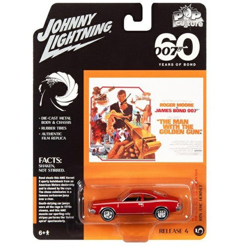1/64 Johnny Lightning Pop Culture - Release 4 2022 - James Bond 1974 Amc Hornet Man With The Golden Gun Red W/White Stripes