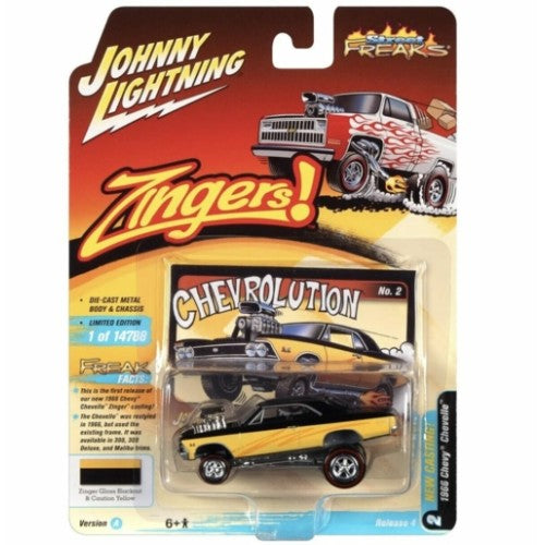 1/64 Johnny Lightning Street Freaks Release 4 2021 A 1966 Chevrolet Chevelle (Zinger) Gloss Black And Yellow
