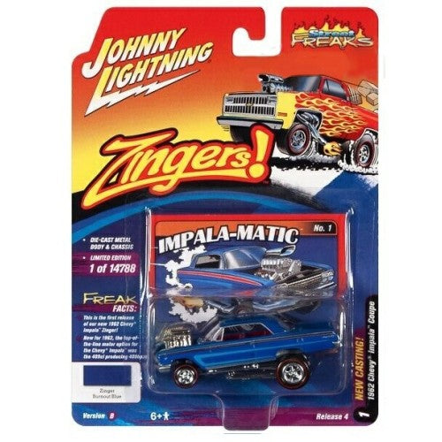 1/64 Johnny Lightning Street Freaks Release 4 2021 B 1962 Chevrolet Impala Coupe (Zinger) Deep Blue Gloss