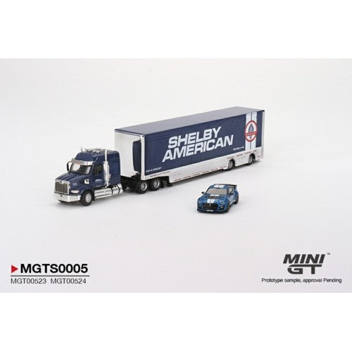 1/64 Shelby Transporter Set Included Western Star 49X W/Racing Transporter And Shelby Gt500 Se Widebody Ford Performance Blue (Lhd) (Mijo Exclusive)