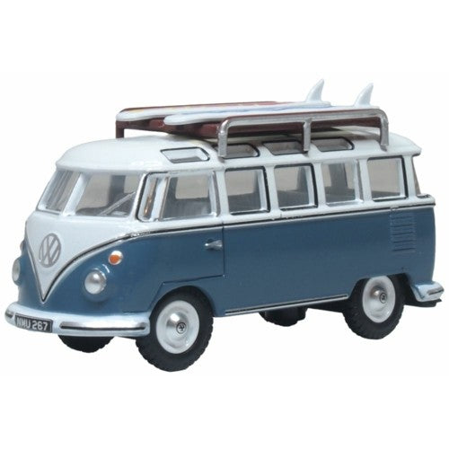 1/76 Vw T1 Samba Bus/Surfboards Gulf Blue/White